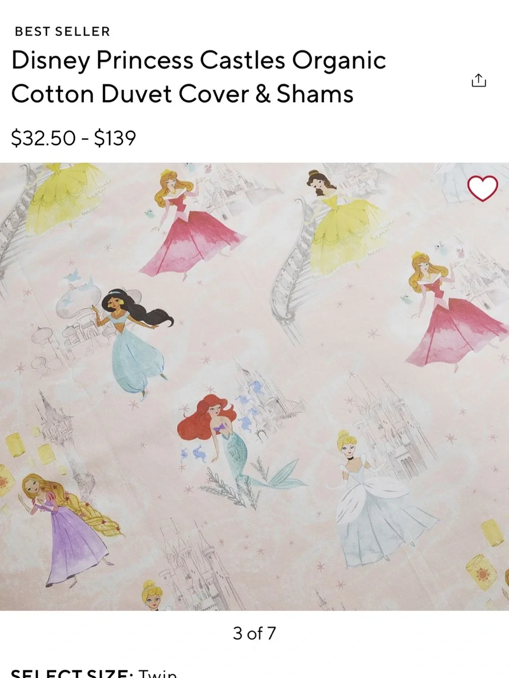 Disney Princess Castles Duvet Cover Set - Pink, Yellow, Blue